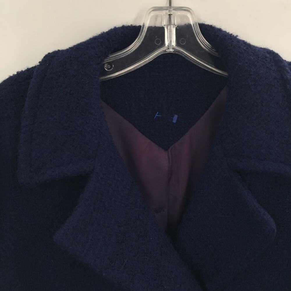 Vintage Dark Blue Full Length Coat Jacket Button Up Textured Medium/Large Trench - Picture 3 of 5